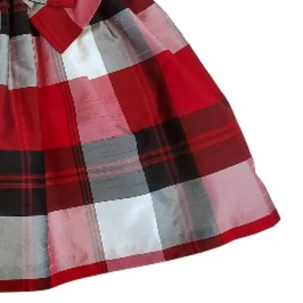 Girls Black Bodice Red Plaid Holiday Dress with Bow